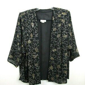 Women’s Open Black Metallic Rhinestones Cardigan Size Small Cocktail Wedding VTG